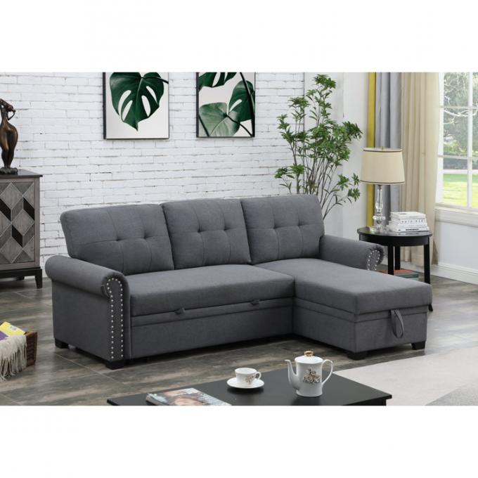Cara furniture Living room furniture set sofa bed BEIGE Linen Upholstered Reversible L shape Sofa Bed 2