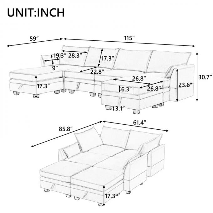 Multifunctional Contemporary Modular Sofa Bed Extendable Breathable 0