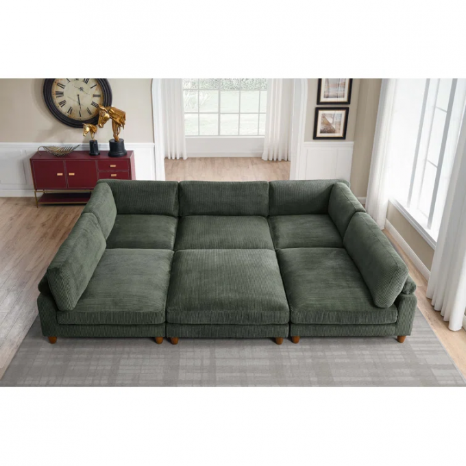 Guangdong removable backcushion Chair+armless chair+Corner Chair+ottoman Dark Green Corduroy sectional modular sofa bed 2