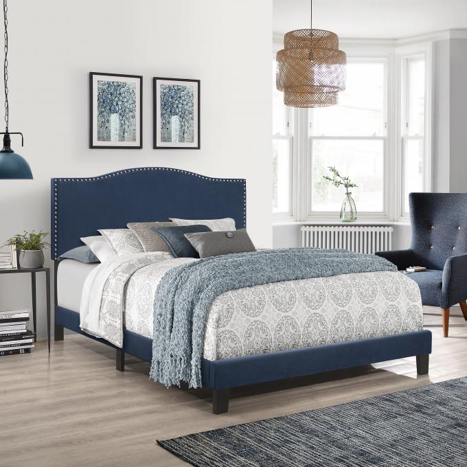 Most Popular bed furniture Blue velvet color Queen size bed Upholstered panel beds for Hotel Bedroom 1