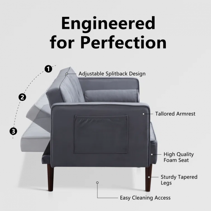 European dual-purpose Upholstered Reversible gray regulable living room sofa bed for small family 3