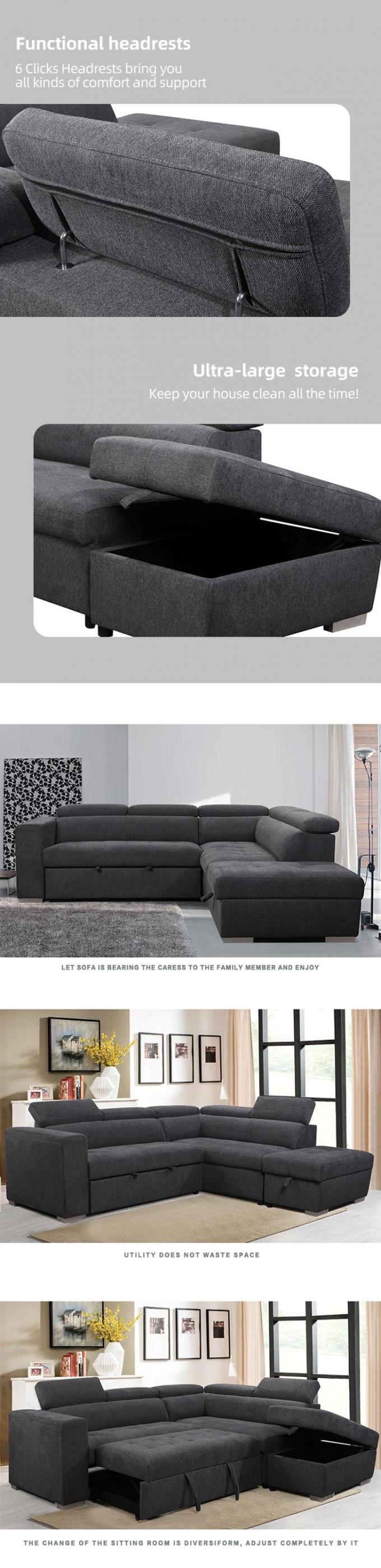 multiple color breathable fabric cup holder 2 seater+corner+ottoman KD headrest USB sectional sofa come bed furniture 2