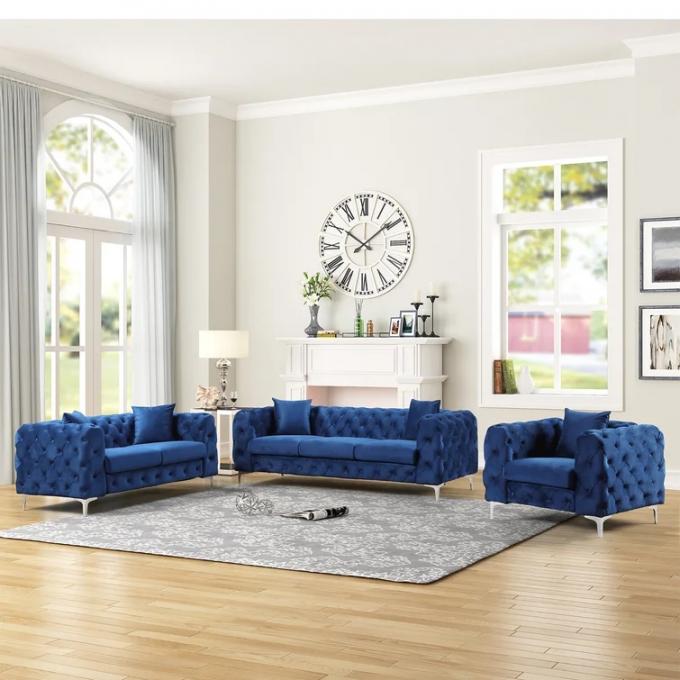 Modern hot selling sofa set Navy shinny Italian velvet with tusfted design upholstered sofas for living room 1