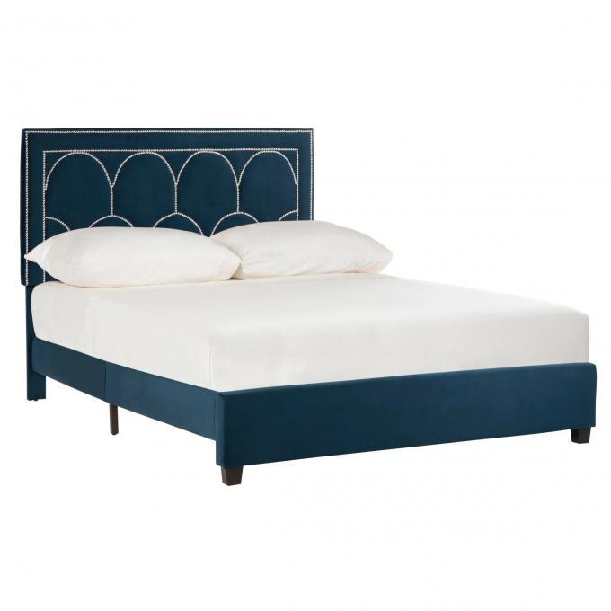 Super Modern black color velvet simple style bed set easy assembly bed frame with nail design upholstered beds for Hotel 3