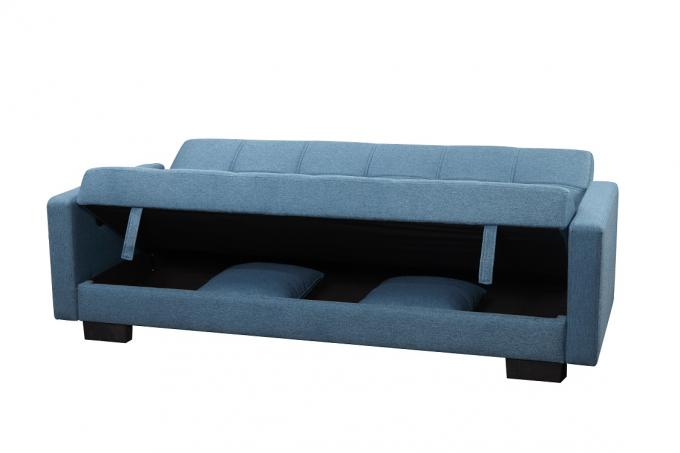 Comfortable blue color modern transformable fabric sofa bed folding futon with USB 3