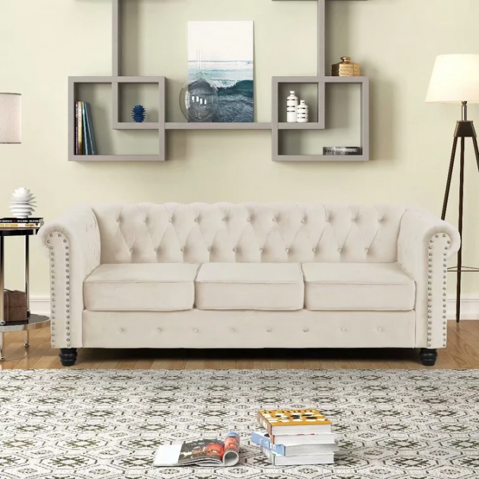 Top grade customize Recreation Entertainment alternative colors dual-purpose beige velvet 3+2Living Room sofa Set 3