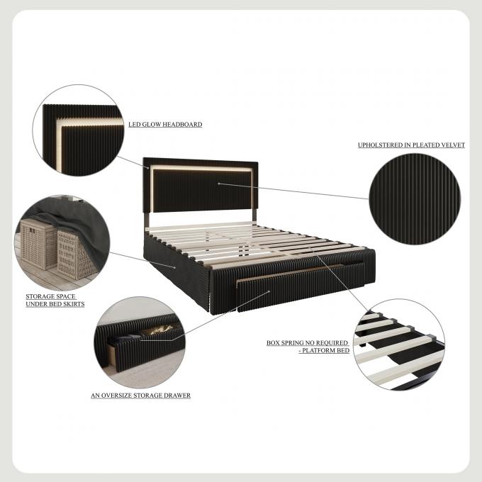 Latest modern design bed set LED Glow Headboard storage drawer Queen size comforter luxury bed for Apartment Hotel and B 6