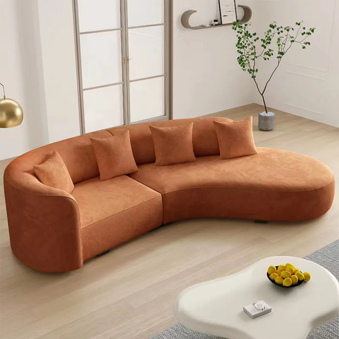 Italian cloud cream lamb velvet sofa set moon shaped curved light luxury Nordic sherpa lambs wool modern corner sofa bed 4