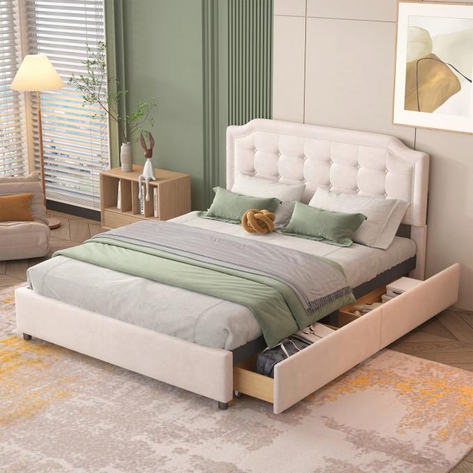 Queen Size Upholstered Platform Bed with Velvet Fabric Classic Headboard bed room set for Bedroom Apartment and Hotel 2