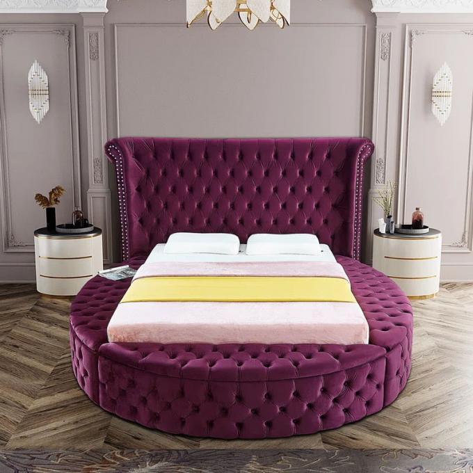 Cara Furniture Limited Factory direct velvet queen bedroom bed storage king round bed customizable bed room set 0
