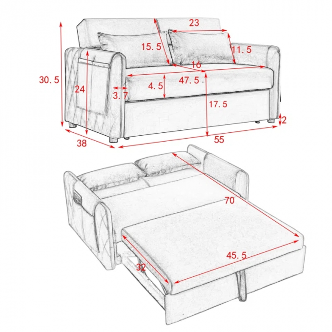 Cara Furniture Limited living room sofa Gray Color 3S 2S seat upholstered couch foldable Magazine pocket pull out 5