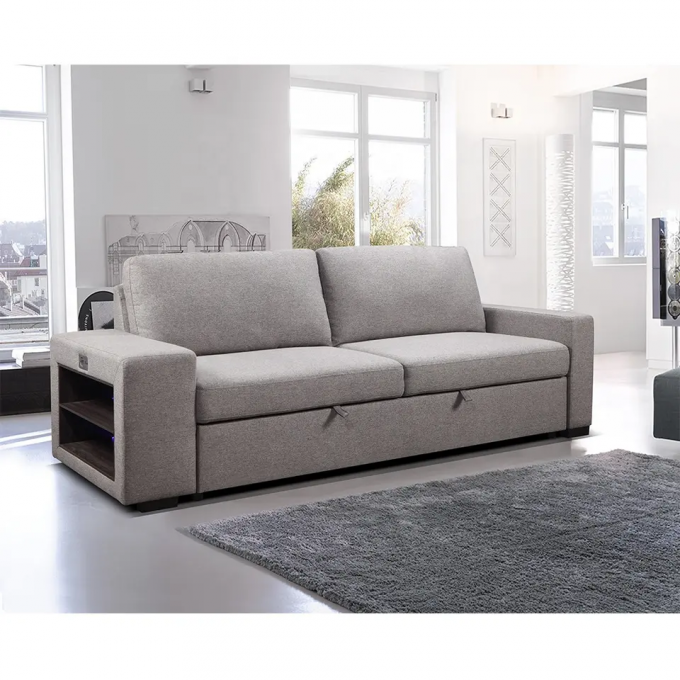 New design Modern living room furniture Ambient base light book shelf and Pull out bed function sofa set hot selling 1
