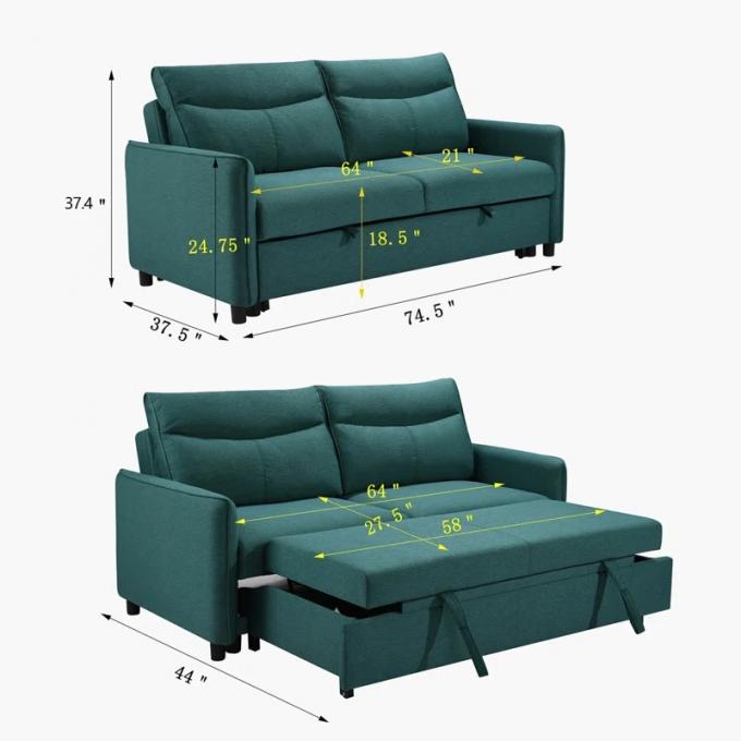 FSC-BSCI assembly functional Convertible linen fabric living room 3seater Upholstered Foldable Sleeper sofas bed with 2