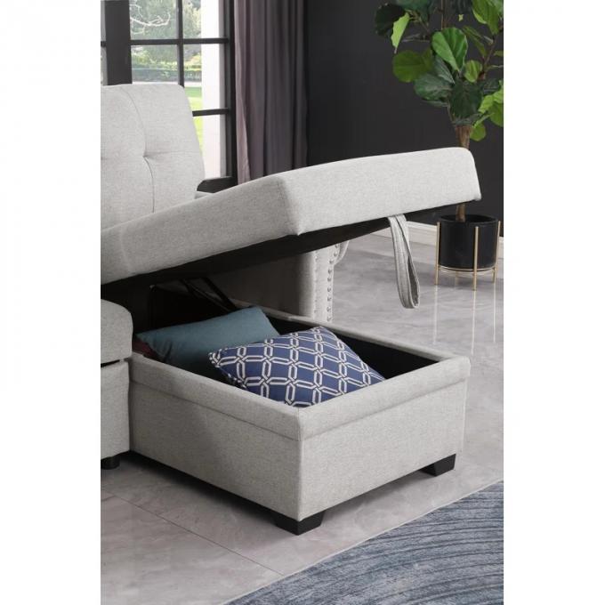 multi-function 2s with bed+chaise with storage light gray linen sofa set bed sofa bed for living room 5