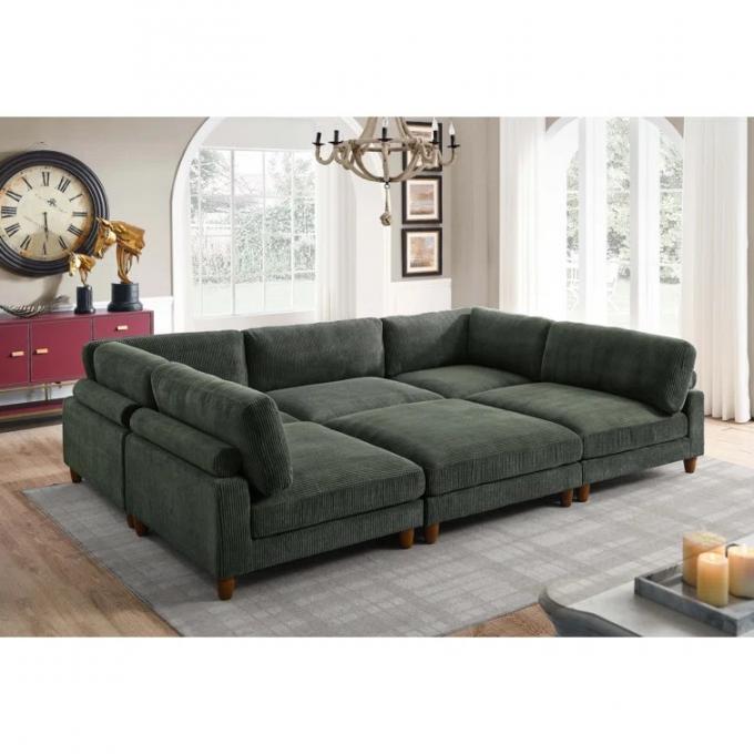Guangdong removable backcushion Chair+armless chair+Corner Chair+ottoman Dark Green Corduroy sectional modular sofa bed 3
