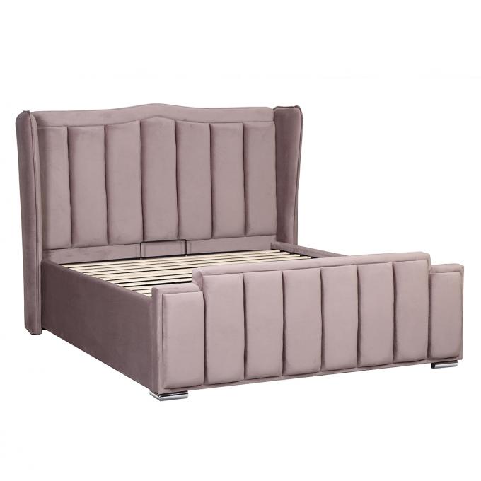 Practical Breathable Grey Velvet Ottoman Bed , Multiscene Double Ottoman Grey Bed 3