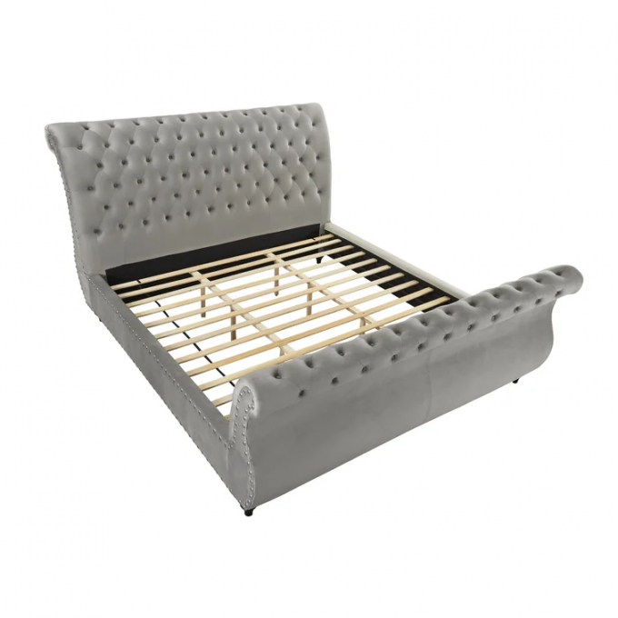 Furniture manufacturer full size bed frame Mod tufted diamond Upholstered Platform Bed Room Furniture Chesterfield bed 5