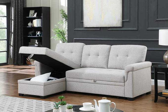 Beige color L shape 3 seater sofa bed with pull-out bed+chaise storage sleeper sofa bed for Living room and Apartment 3