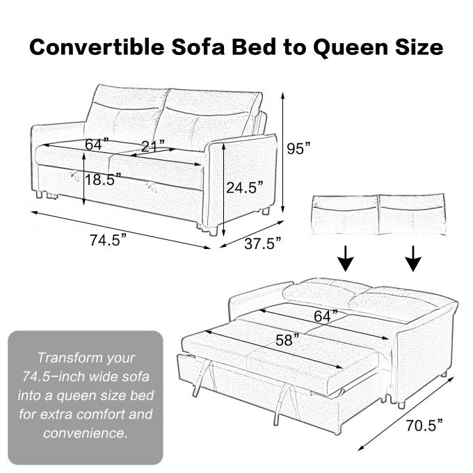 Hot sale black breathable linen save space living room sofas sets Convertible sleeper three seater modern sofa bed furni 2