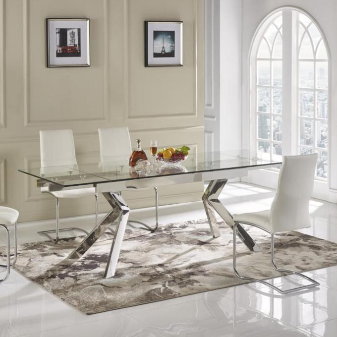 Fashion Rotated Stainless Steel Living Furniture Western Style Tempered Glass Dinning Table Sets 0