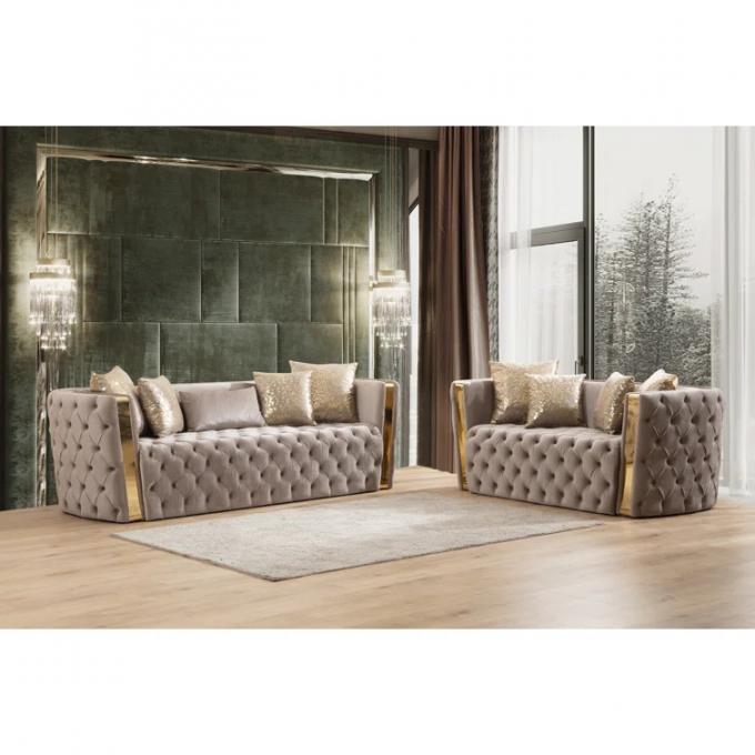 Cara Furniture Beige color Italian Velvet fabric Gold metal armrest corner sofa 3+2+1 Luxury Cheap sofa set 4
