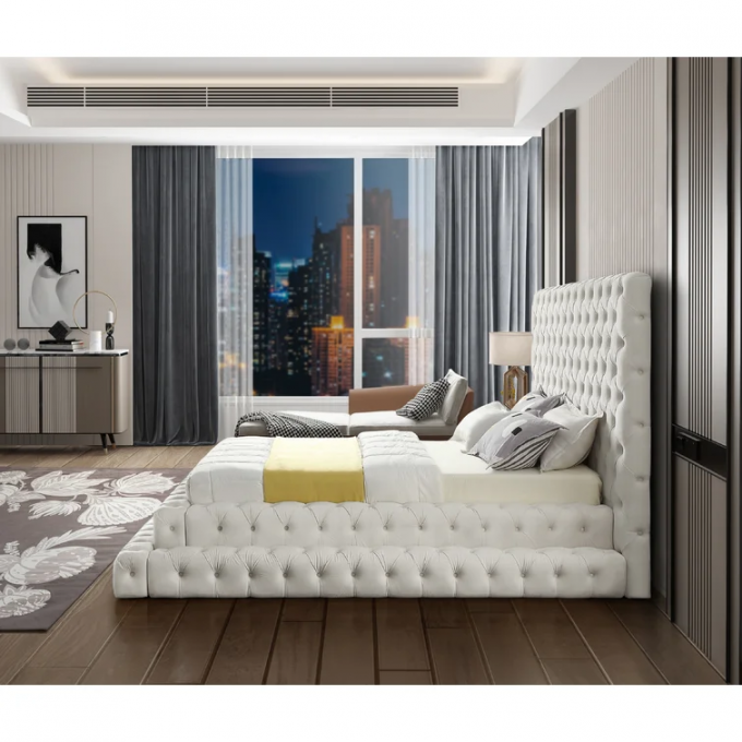 Customized Cream velvet tufted European Designs double king queen size modern furniture designer frame for hotel 6