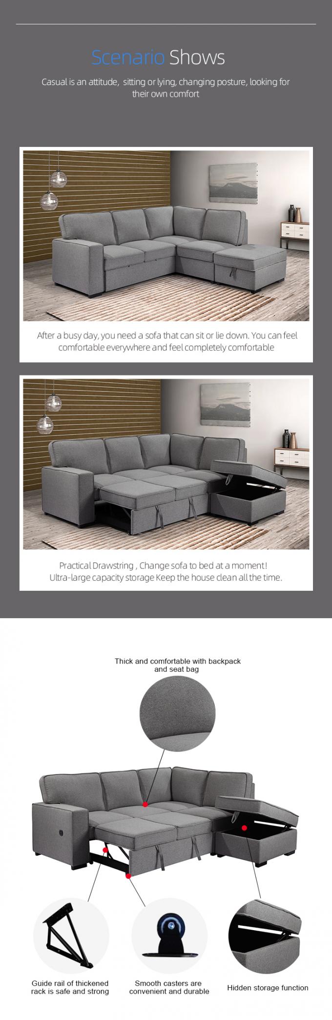 Modern design luxury living room villa hotel grey sofa furniture fabric 2P+Chaise sofa with storage set couch sofa bed 1