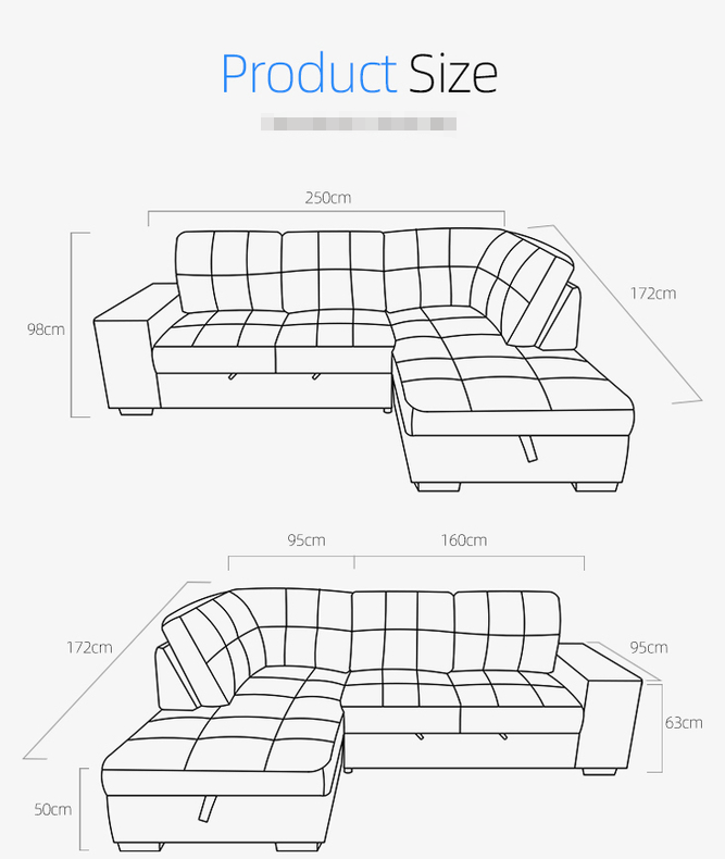 Contrast colors PU leather Sofa with bed and ottoman Chaise Tufted Sofa set Furniture L shape sofa bed for living room 4