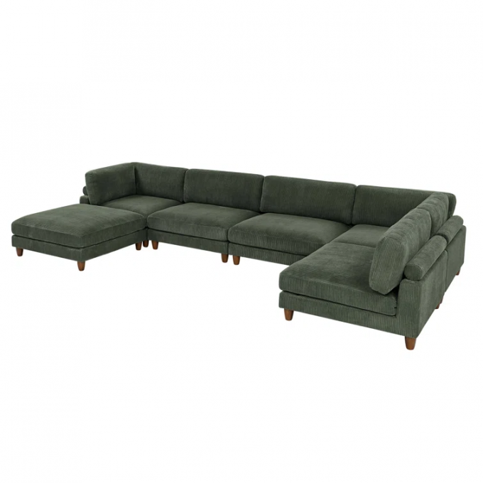 Guangdong removable backcushion Chair+armless chair+Corner Chair+ottoman Dark Green Corduroy sectional modular sofa bed 4