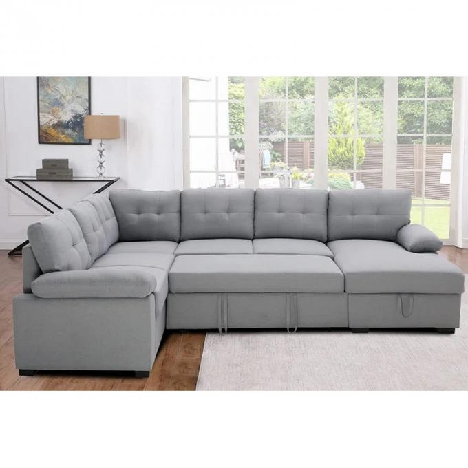 6seater light gray polyester arm loveseat corner chair armless loveseat chaise Upholstered Sectional Sleeper Sofa set 4