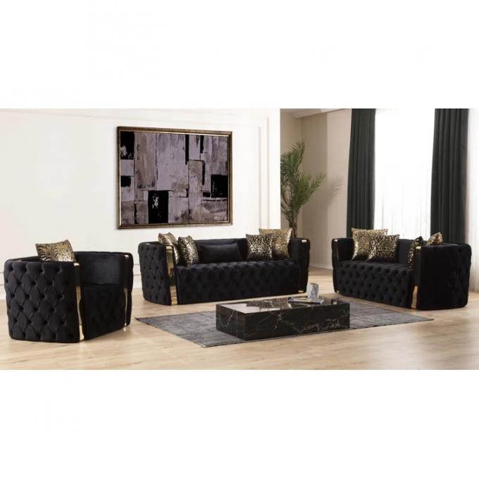 Cara Furniture Beige color Italian Velvet fabric Gold metal armrest corner sofa 3+2+1 Luxury Cheap sofa set 5