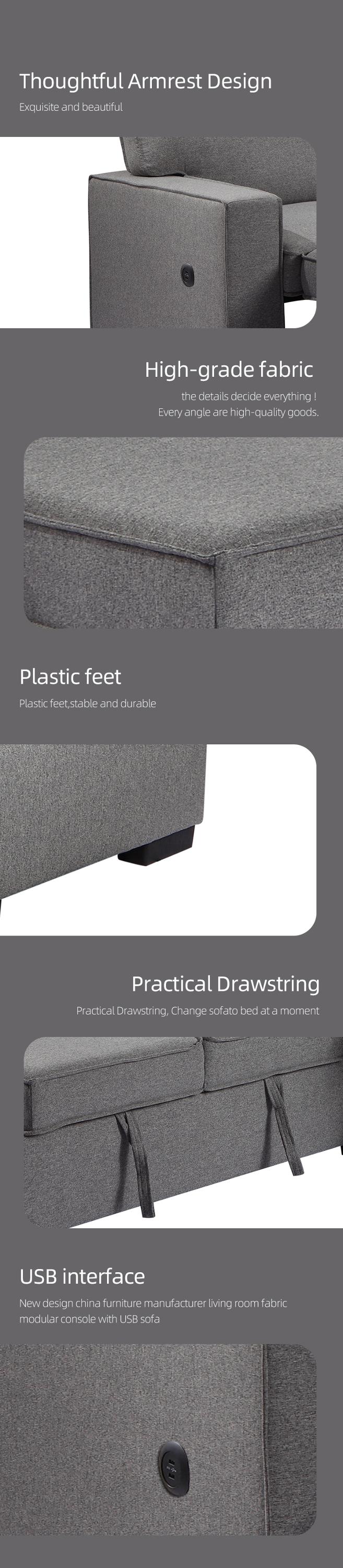 Modern design luxury living room villa hotel grey sofa furniture fabric 2P+Chaise sofa with storage set couch sofa bed 2