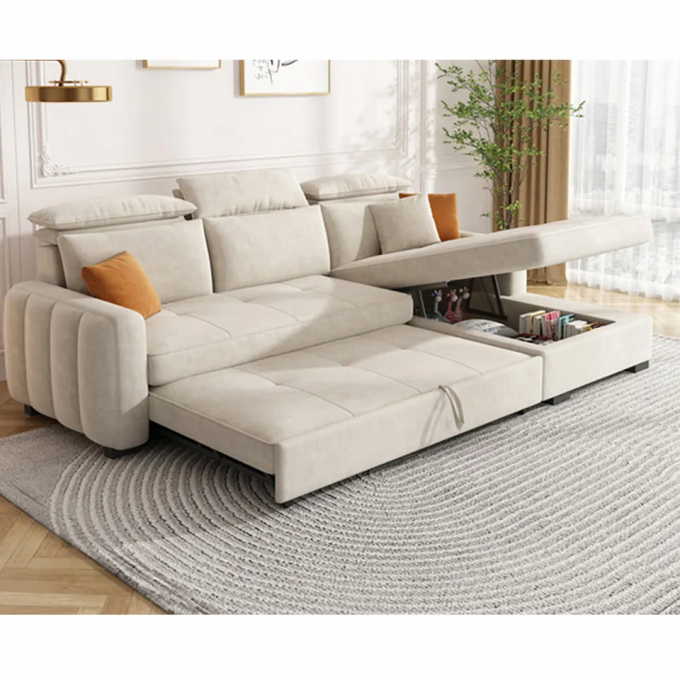 Extendable Apartment Sofa Bed Furniture L Shape 3 Seater Magazine Pocket Put Down Back Frame 0
