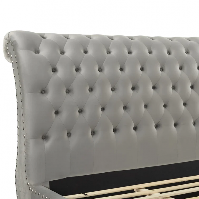 Furniture manufacturer full size bed frame Mod tufted diamond Upholstered Platform Bed Room Furniture Chesterfield bed 6