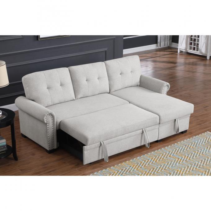 Cara furniture Living room furniture set sofa bed BEIGE Linen Upholstered Reversible L shape Sofa Bed 5