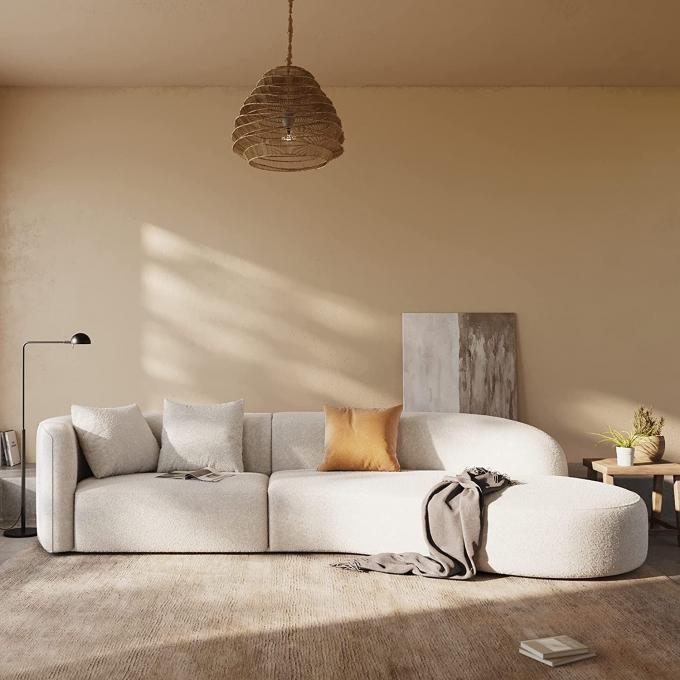 Italian cloud cream lamb velvet sofa set moon shaped curved light luxury Nordic sherpa lambs wool modern corner sofa bed 0