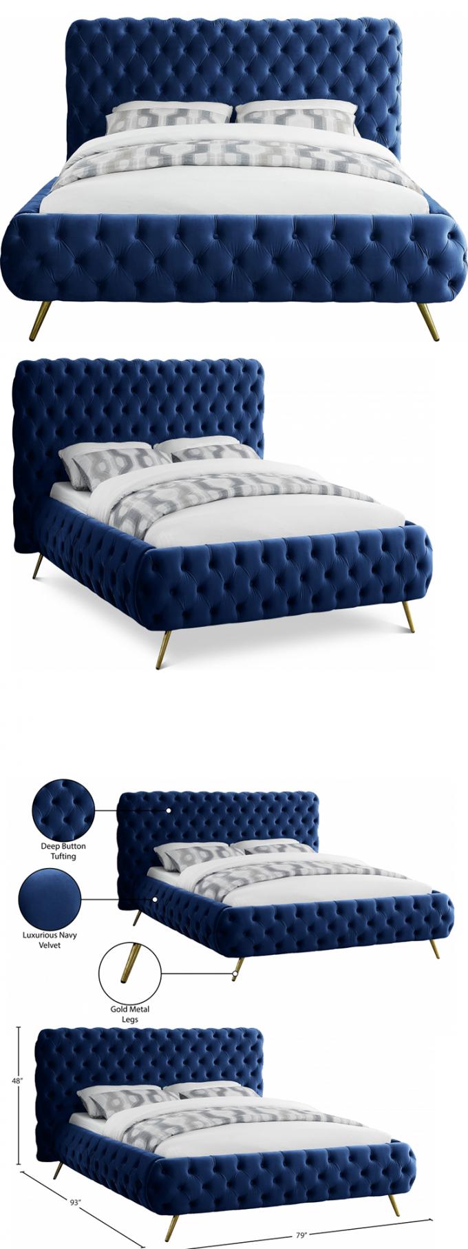 Cara Furniture Factory Direct wholesale blue velvet button Queen bed 0