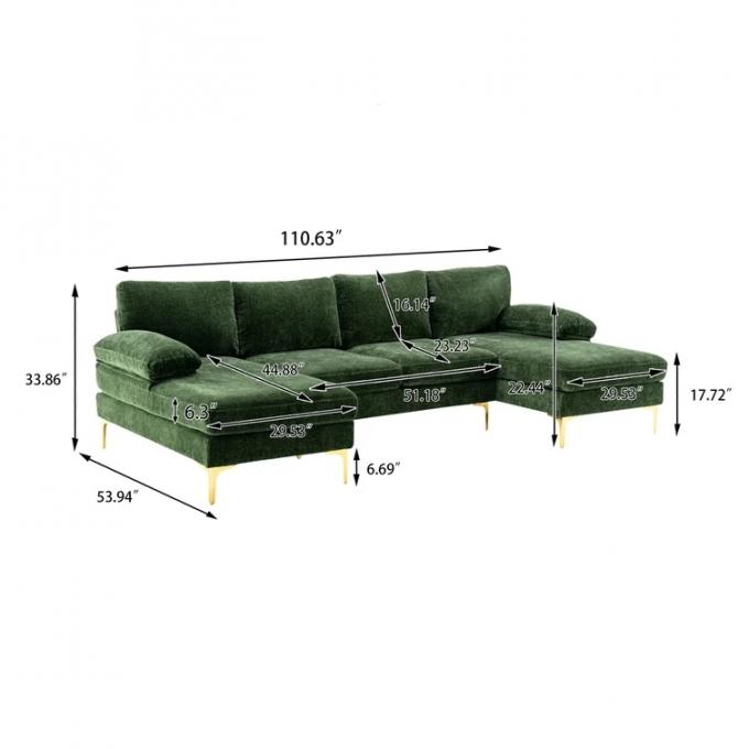 Wholesale Modern Design Living Room Chenille convertible Sectional Sofas European Style green U Shaped Corner Sofa Set 1