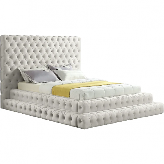 Customized Cream velvet tufted European Designs double king queen size modern furniture designer frame for hotel 5