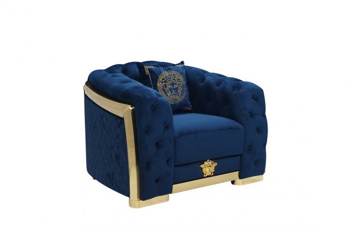 High quality button tufted room furniture sofa set with sliver metal leg 2+3S blue aluminium steel wood luxury sofa set 6