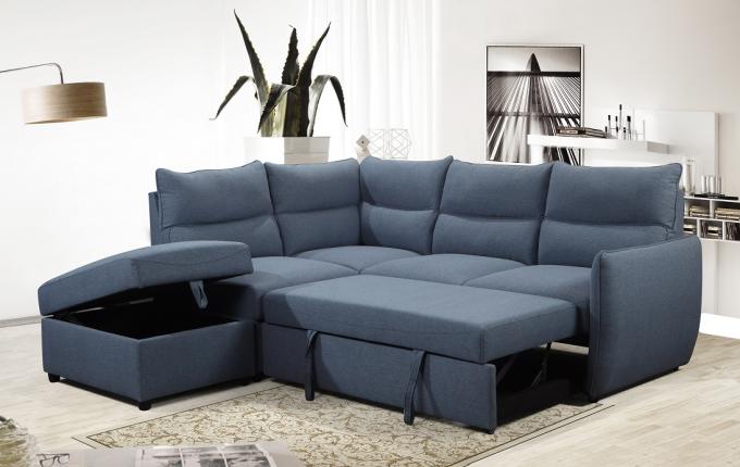 Over L Shape Living Room Sofa With Storage Function And Pull Out Bed Sectional Linen Fabric Sofa Bed 2