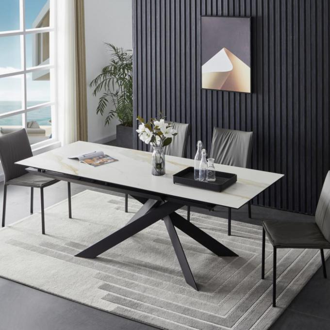 Modern Design Square Expandable Dinning room Marble Top White Luxury Dinning Table Sets 0