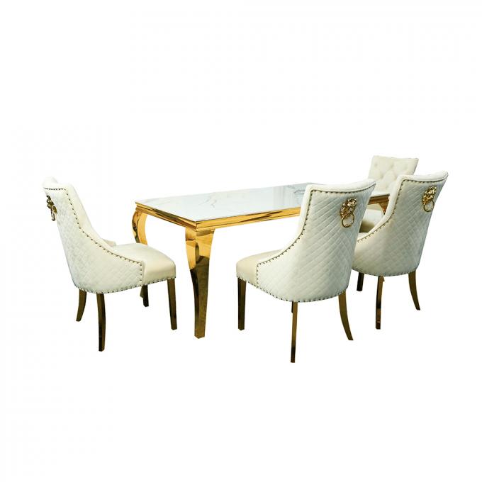 Metal Golden Luxury Modern Dining Table Set Elegant Multi Function 3