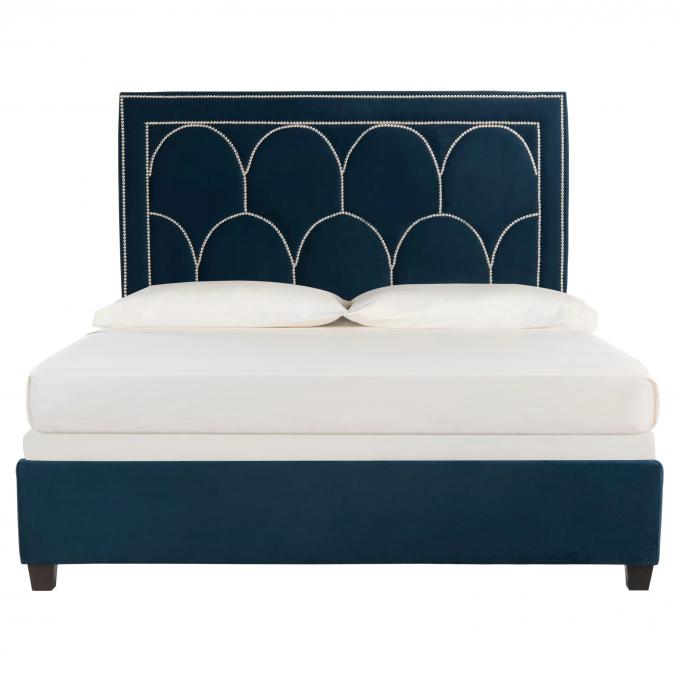 Super Modern black color velvet simple style bed set easy assembly bed frame with nail design upholstered beds for Hotel 6