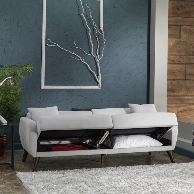 Bellona USA spill proof stain resistant fabric 2+3 white velvet Sleeper Sofa-in-a-Box with Storage sofa bed 4