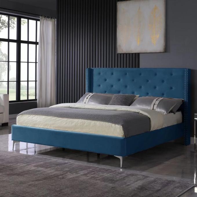 Modern button tufts nail design Blue color Minimalist and luxurious luxury bed King size for Bedroom Hotel and Apartment 1