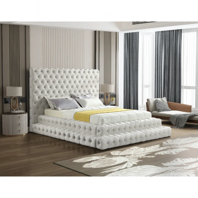Customized Cream velvet tufted European Designs double king queen size modern furniture designer frame for hotel 3