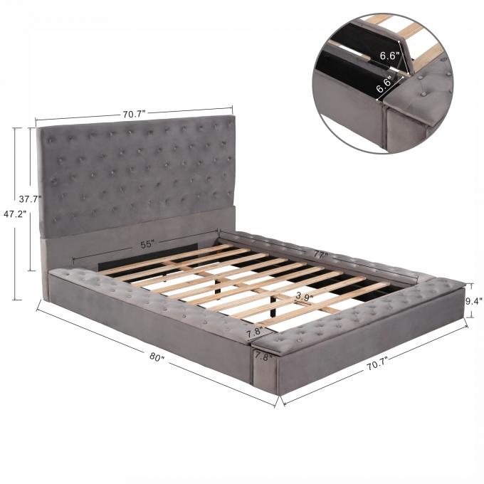 Bed furniture set modern Queen/King size tufts velvet fabric luxury multi functional soft beds for Apartment Hotel  Home 4