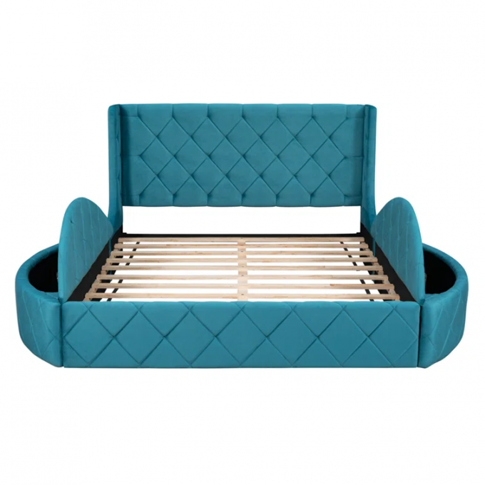 Manufactory furniture SGS report 2m 2.2m king queen navy blue Luxury velvet round storage bed with drawer for hotel 5