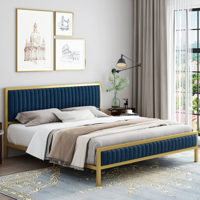 Factory Wholesales competitive price velvet Cama simple twin full queen king iron metal frame bed for bed chamber 5